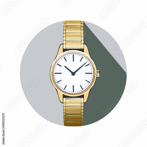 Gold Wristwatch with White Face and Blue Hands
