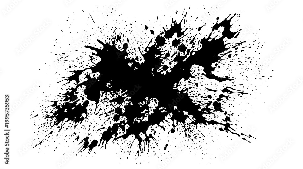 Obraz premium Black paint splatter on white background messy ink blots and splashes creative design element transparent background