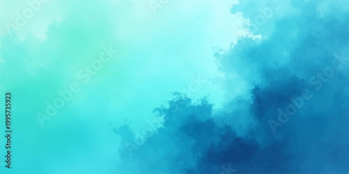 Abstract watercolor blue sky background with white clouds and bright summer sun light in a peaceful nature environment atmosphere