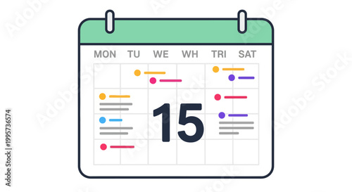 Calendar Date 15 with Colorful Events and Tasks Marked