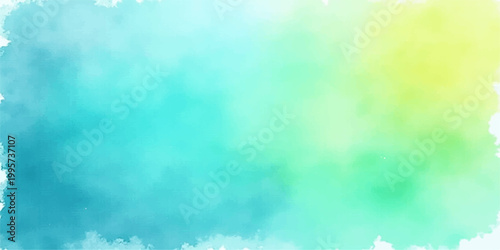 Abstract watercolor background featuring hand painted blue sky clouds and a bright nature texture with a summer day cloudscape design on vintage paper