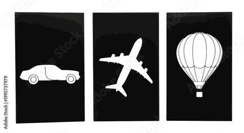 Three modes of transportation icons.