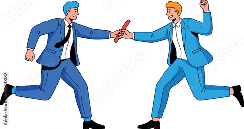 Illustration of Businessmen passing baton in relay race