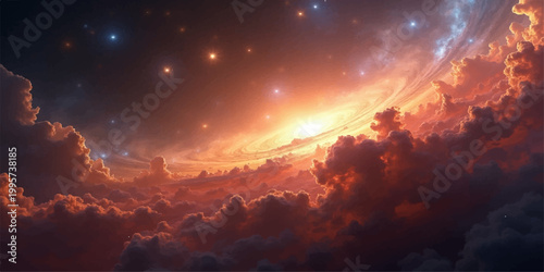 Billede på lærred Beautiful nature landscape of a bright orange sunset and sunrise over mountain p