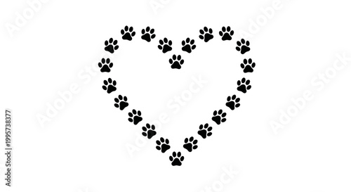 Paw print heart shape symbol.