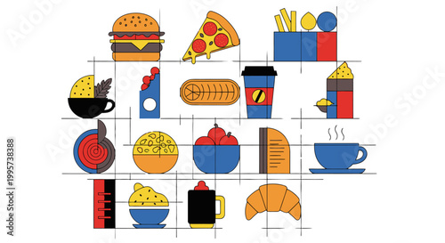 Colorful illustrations of various fast food items.