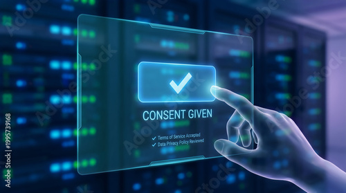 Hand selecting consent given checkbox on digital privacy interface with gdpr compliance