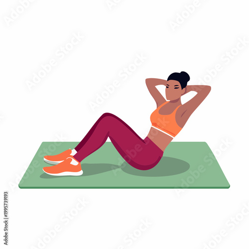 Woman Doing Crunches on Exercise Mat