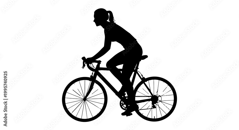 Obraz premium Female cyclist silhouette riding a road bike, isolated on transparent background