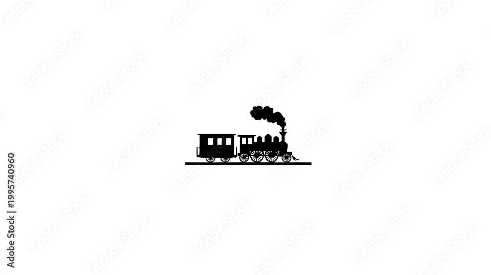 Naklejka premium Silhouetted illustration of an antique steam train emitting a plume of smoke