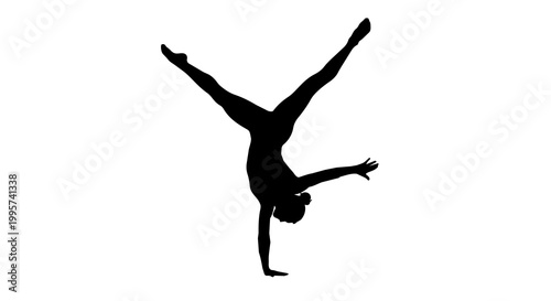 Fotografia Black silhouette of a gymnast performing a handstand, isolated on transparent ba