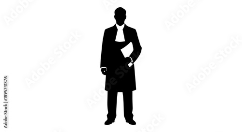 Принти на полотні Black silhouette of a lawyer in formal attire holding a document, isolated on tr