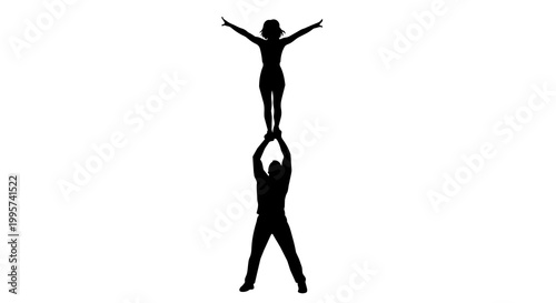 Photos Silhouette of a man lifting a woman in a cheerleading pose, isolated on transpar