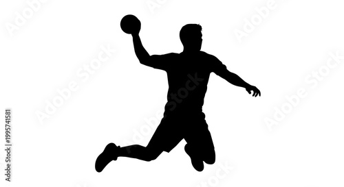 Konstfotografi Black silhouette of a male handball player throwing ball, isolated on transparen
