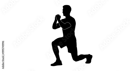 Foto Man performing lunge exercise with hands clasped, isolated on transparent backgr