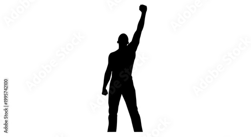 Photos Black silhouette of a man with raised fist, isolated on transparent background