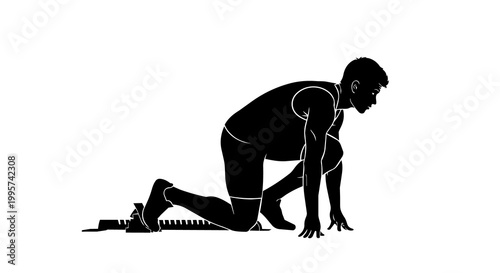 Tableau sur toile Male athlete in starting blocks ready to sprint, isolated on transparent backgro