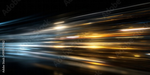Streaking lights of blue and gold create a sense of high speed motion.