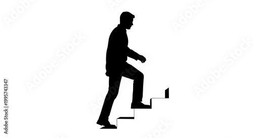 Fotografie Black silhouette of a man climbing stairs, isolated on transparent background