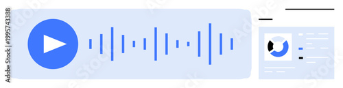 Audio playback interface. Audio playback visuals combine sound wave and media control features. Audio enhances multimedia, streaming, podcasting, and educational tools. technology, music