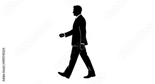 Quadro su tela Black silhouette of a man in a suit walking, isolated on transparent background