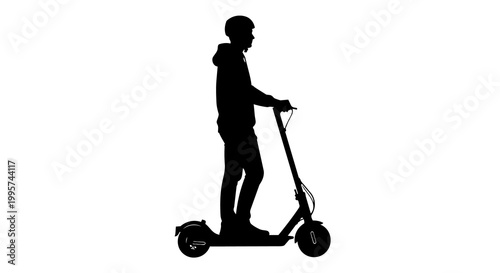 Billede på lærred Person wearing helmet riding electric scooter, isolated on transparent backgroun