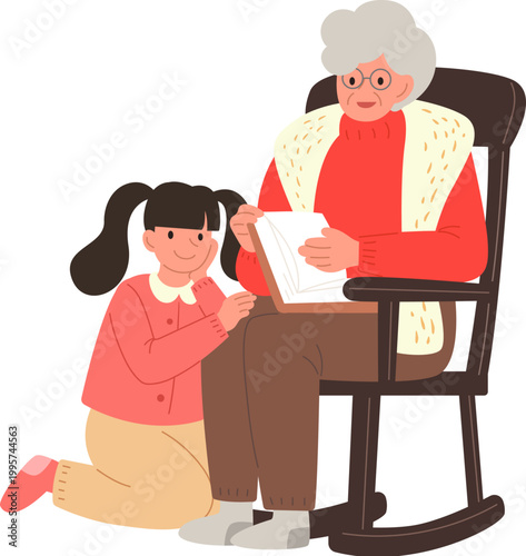 Grandma telling story to grandkid