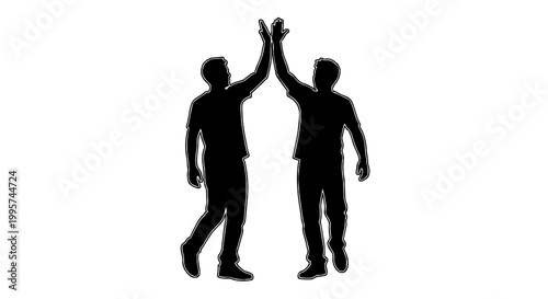 Εκτύπωση καμβά Two men silhouettes giving high five, isolated on transparent background