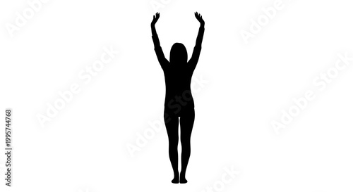 Female silhouette with arms raised upwards, isolated on transparent background