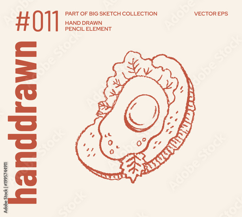 Sandwich sketch icon. Breakfast and brunch bread with egg illustration. Vector sandwich. Doodle italian food. Toast, cheese, lettuce leaf . Healthy breakfast, lunch, brunch, snack bg. Focaccia, panini