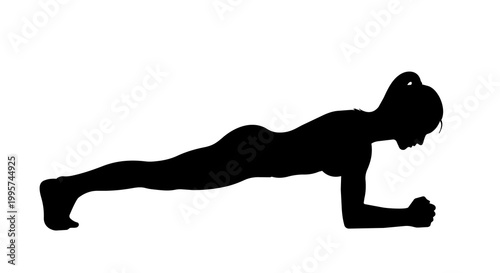 Photos Female silhouette performing forearm plank exercise, isolated on transparent bac