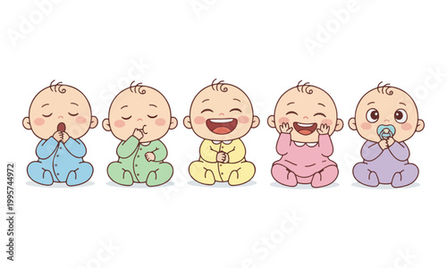 Cartoon baby characters set with various facial expressions