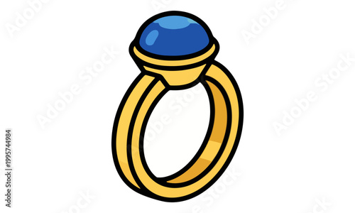 Gold Ring with Blue Gemstone Icon Isolated on White Background