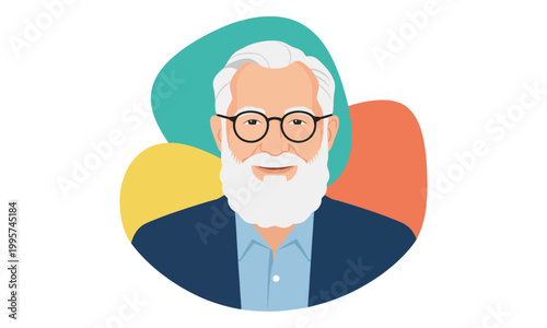 Senior man portrait with white beard and glasses illustration