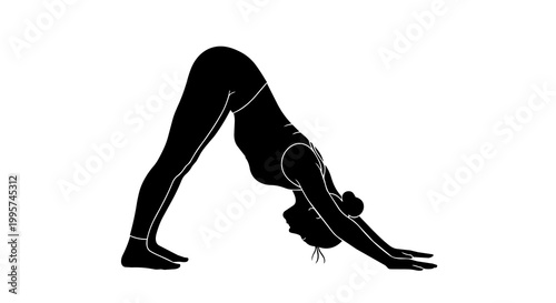 Silhouette of a woman in downward-facing dog yoga pose, isolated on transparent background