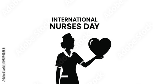 Professional vector illustration of a dedicated nurse holding a large black heart for international nurses day
