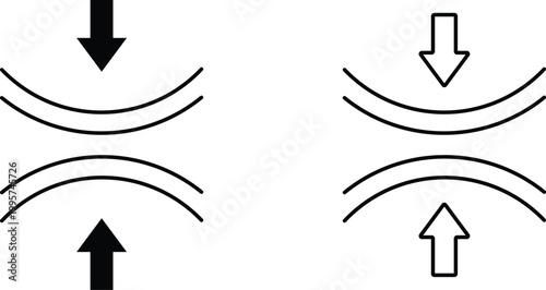 Arrows pointing up and down with wavy lines