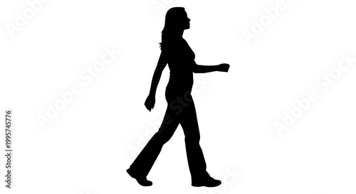 Black silhouette of a woman walking, isolated on transparent background