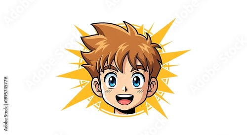 Anime boy head with starburst background