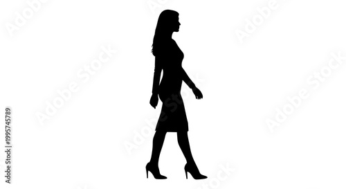Billede på lærred Silhouette of a woman in a dress and high heels walking, isolated on transparent