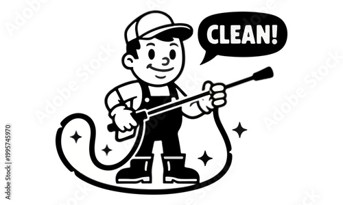Professional Pressure Washing Service Cartoon Mascot Vector Illustration
