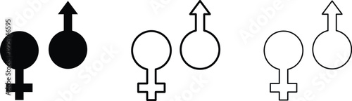 Male and female signs in different line styles and colors  gender symbols