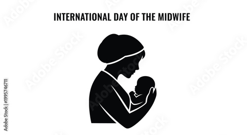 Stylized vector illustration of a midwife holding a newborn baby for international day of the midwife graphic design
