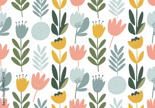 Seamless daisy pattern with cheerful white petals and yellow centers arranged in a playful repeating composition