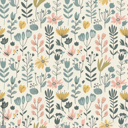 Elegant cascading floral pattern with downward flowing blossoms forming graceful visual movement