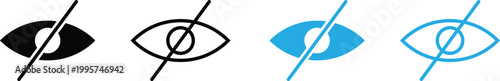 Eye icons with line through them in different colors