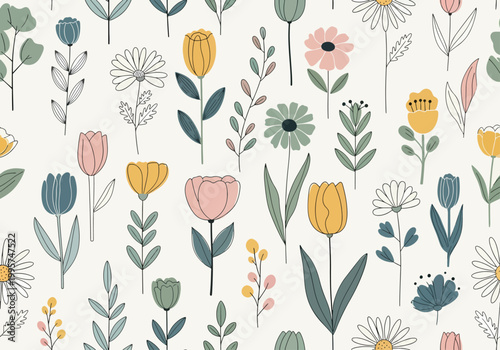 Playful whimsical floral pattern with imaginative shapes creating a fun and lighthearted decorative aesthetic