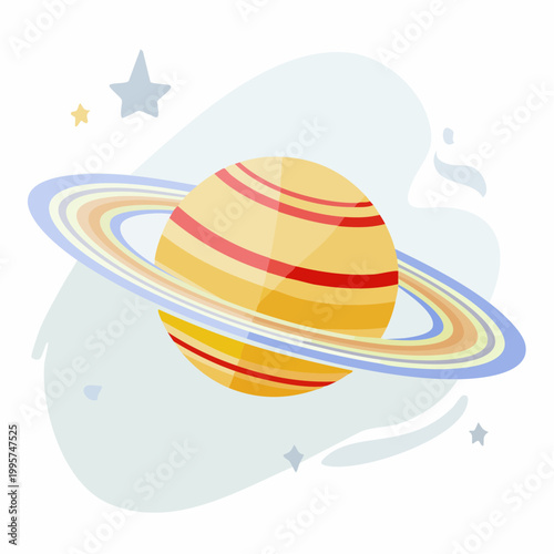 Stylized Planet Saturn with Rings and Stars