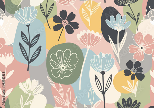 Seamless nature inspired floral pattern with organic arrangement reflecting harmony and balance in design