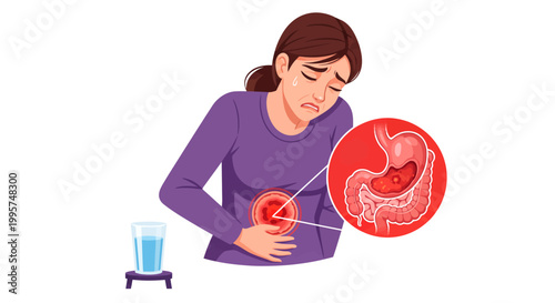 Woman experiencing severe stomach ache and digestive problems